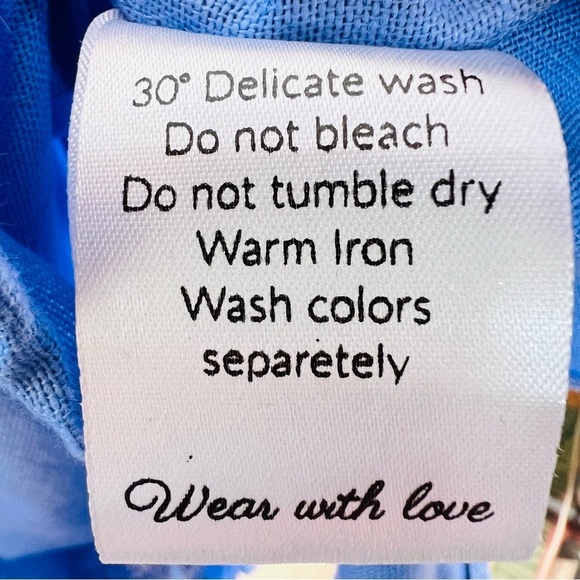 ELF Linen Handmade Puff Sleeve Blue Smocked Milkmaid Dress SIZE LARGE - Picture 8 of 9